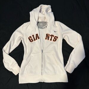 M Nike Women’s White Zip-Up Hoodie with Orange & Black Giants Appliqué